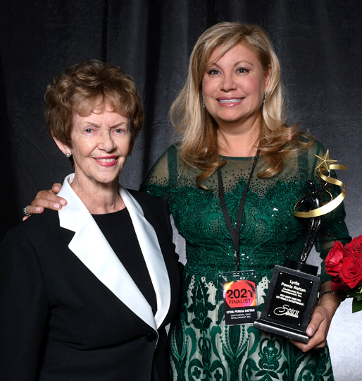 Lydia Percia Rattan, Continental East Development, Inc. - Murrieta Mary Anne Fox Top Female Entrepreneur Award, pictured with MaryAnne Fox of Fox Transportation.